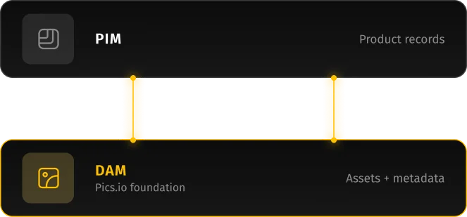 Toriut PIM product records connected to a Pics.io DAM foundation